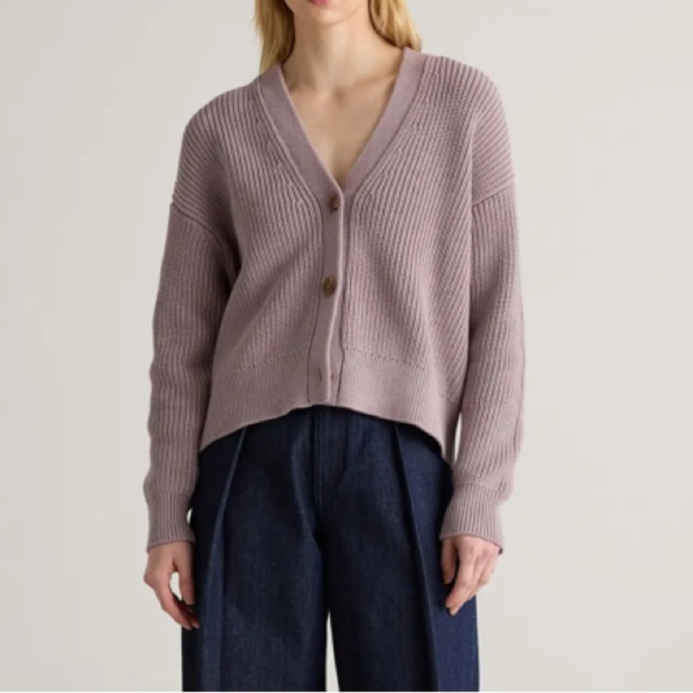 Women's Quince Fisherman Cropped Organic Cotton Cardigan Sweater - Vintage Rose